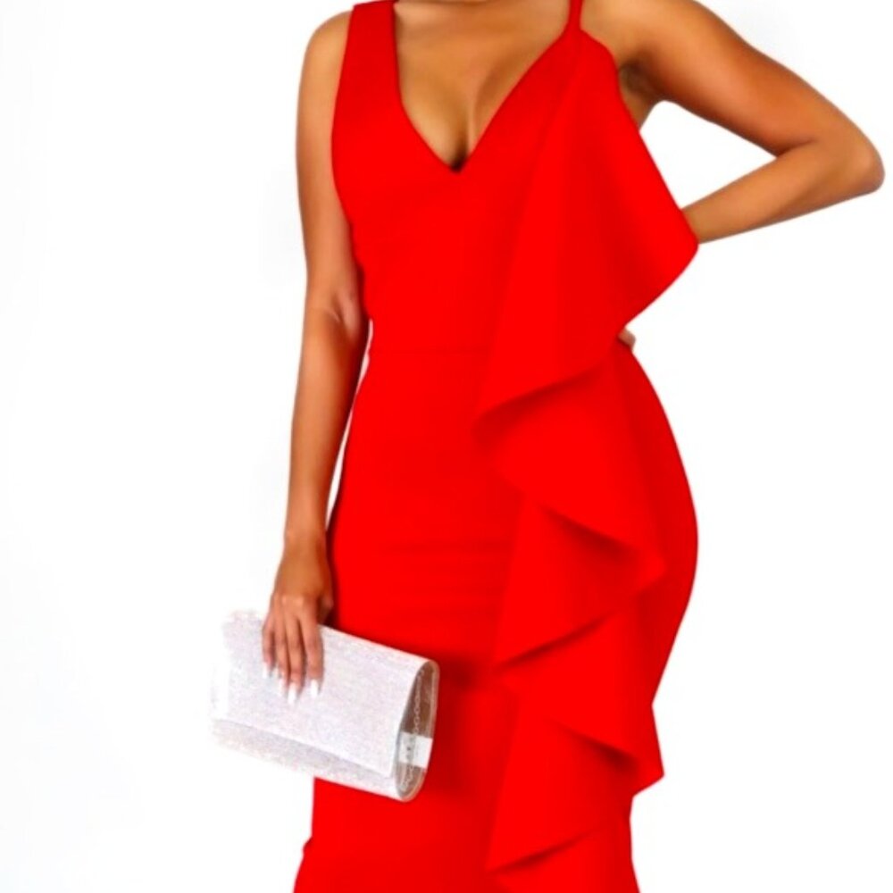 Bold & Elegant Red Asymmetrical Ruffle Cocktail Dress